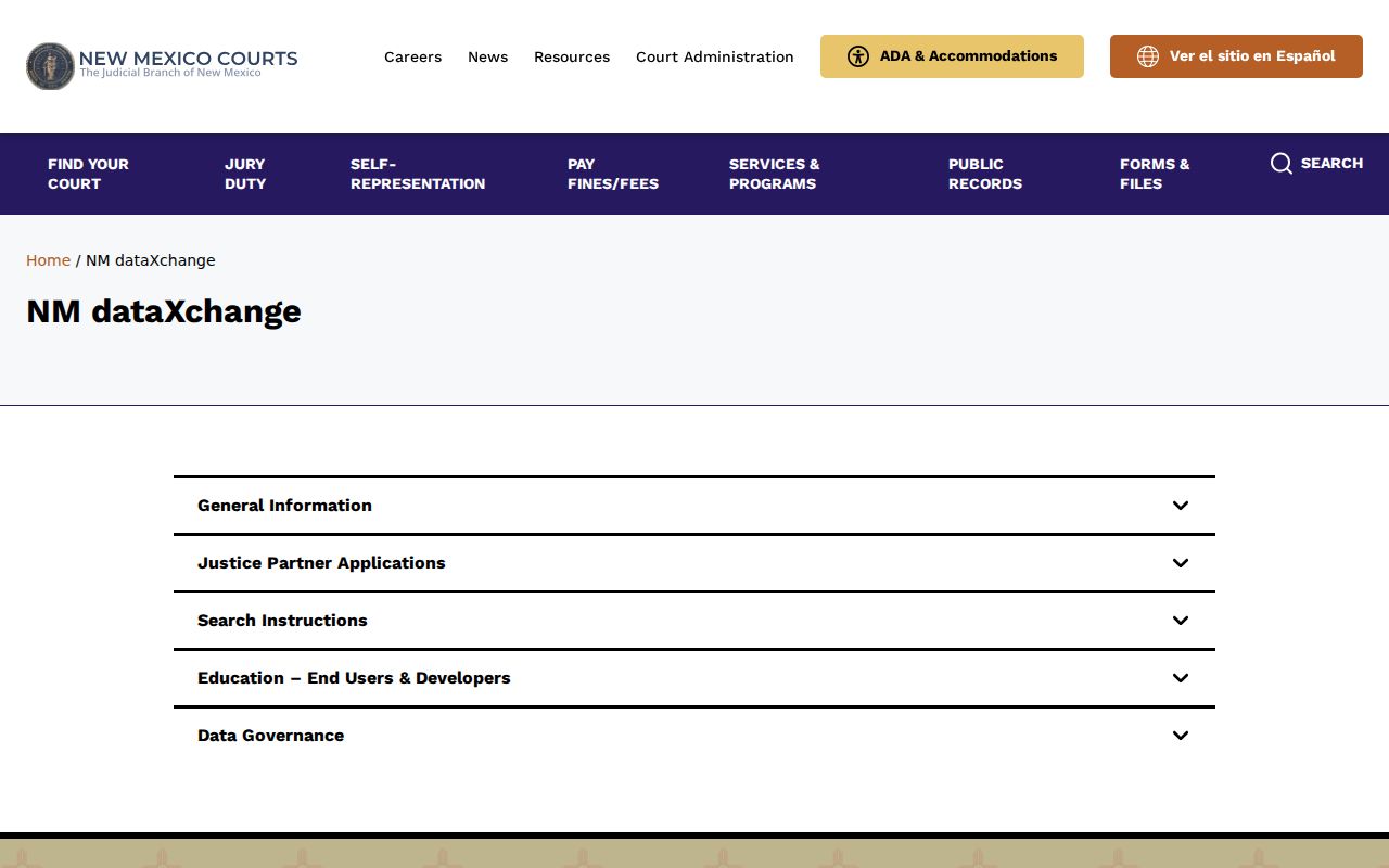New Mexico dataXchange page distinguished from De Baca individual case search