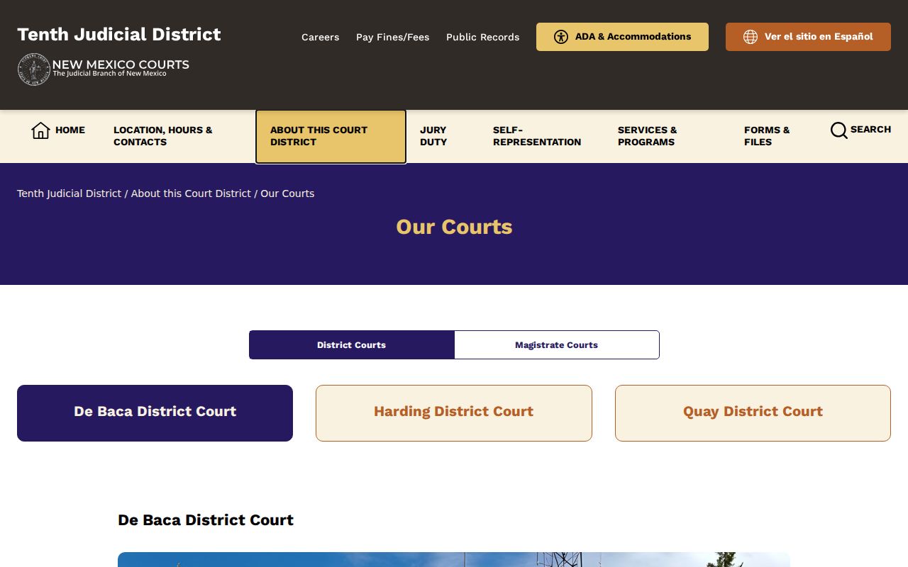 Tenth Judicial District court directory for locating De Baca court search destinations