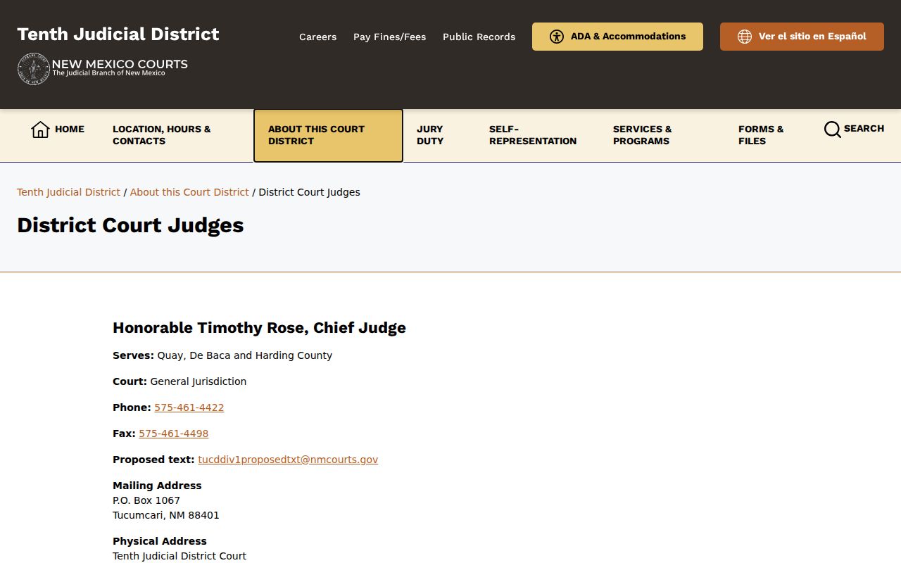 Tenth Judicial District judges page for De Baca case search court context