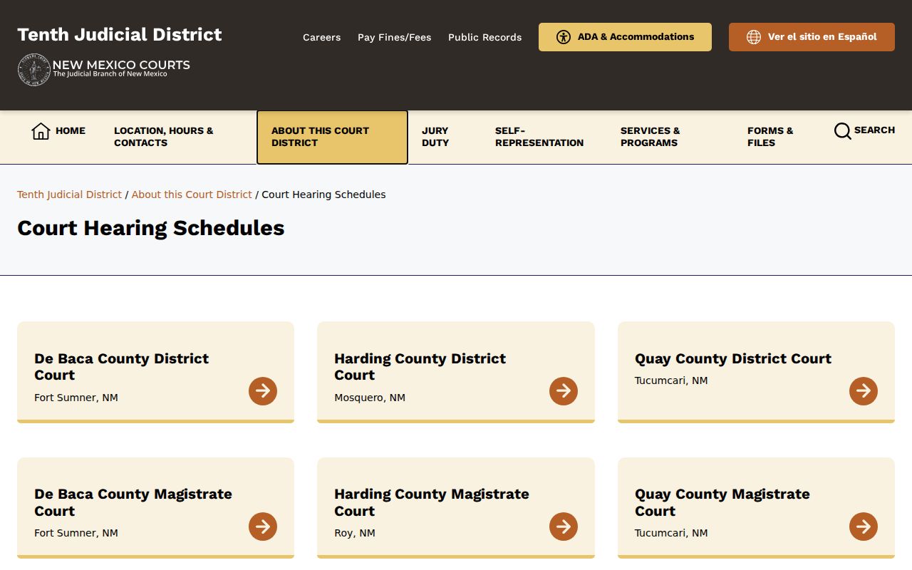 De Baca County court docket Tenth Judicial District hearing schedule hub