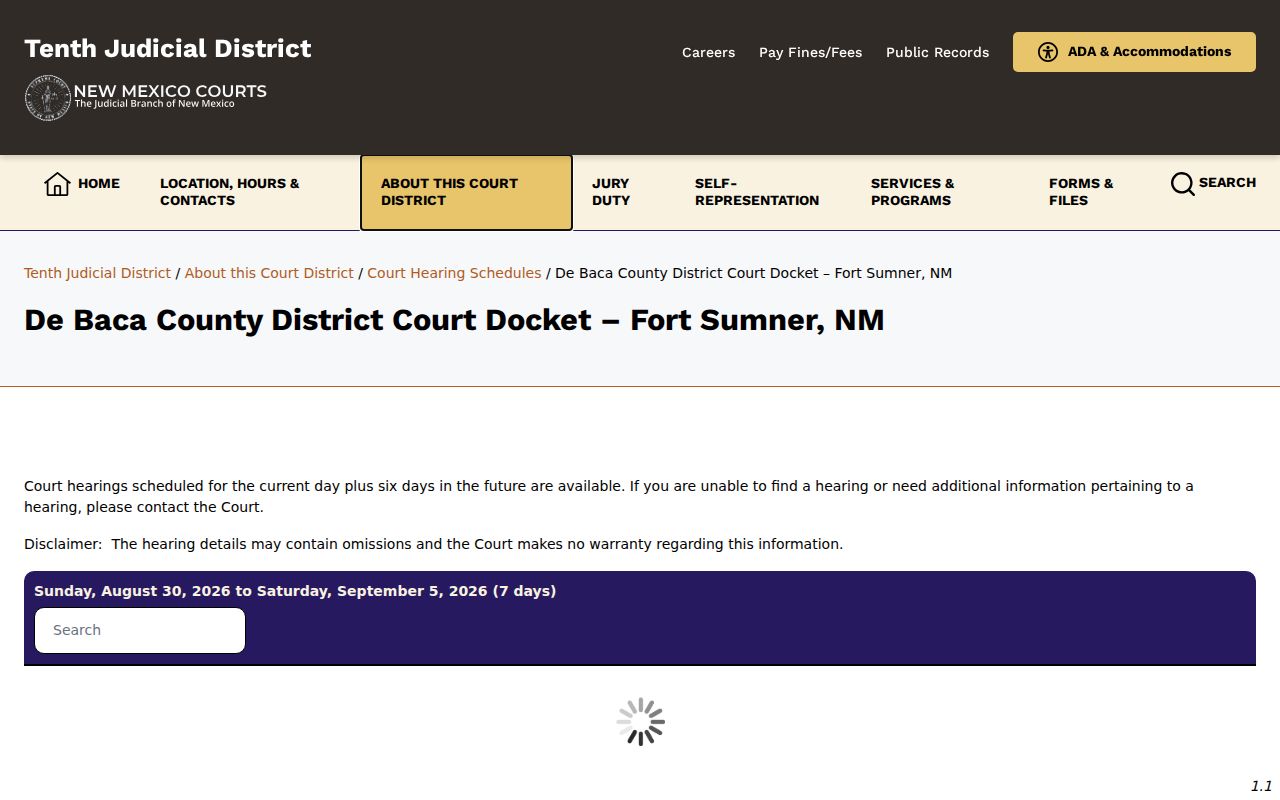 De Baca County court docket district hearing schedule in Fort Sumner