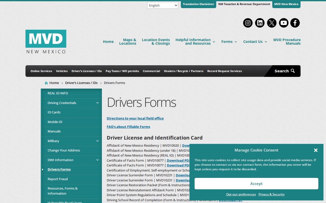 De Baca County traffic court records and New Mexico MVD driver forms reference